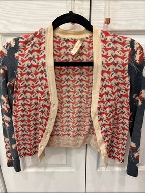 Tory Burch Shia Mixed Print Merino Wool Cardigan